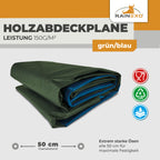 Holzabdeckplane in Grün/Blau 150g/m² 1,5x3m "Powerforst"