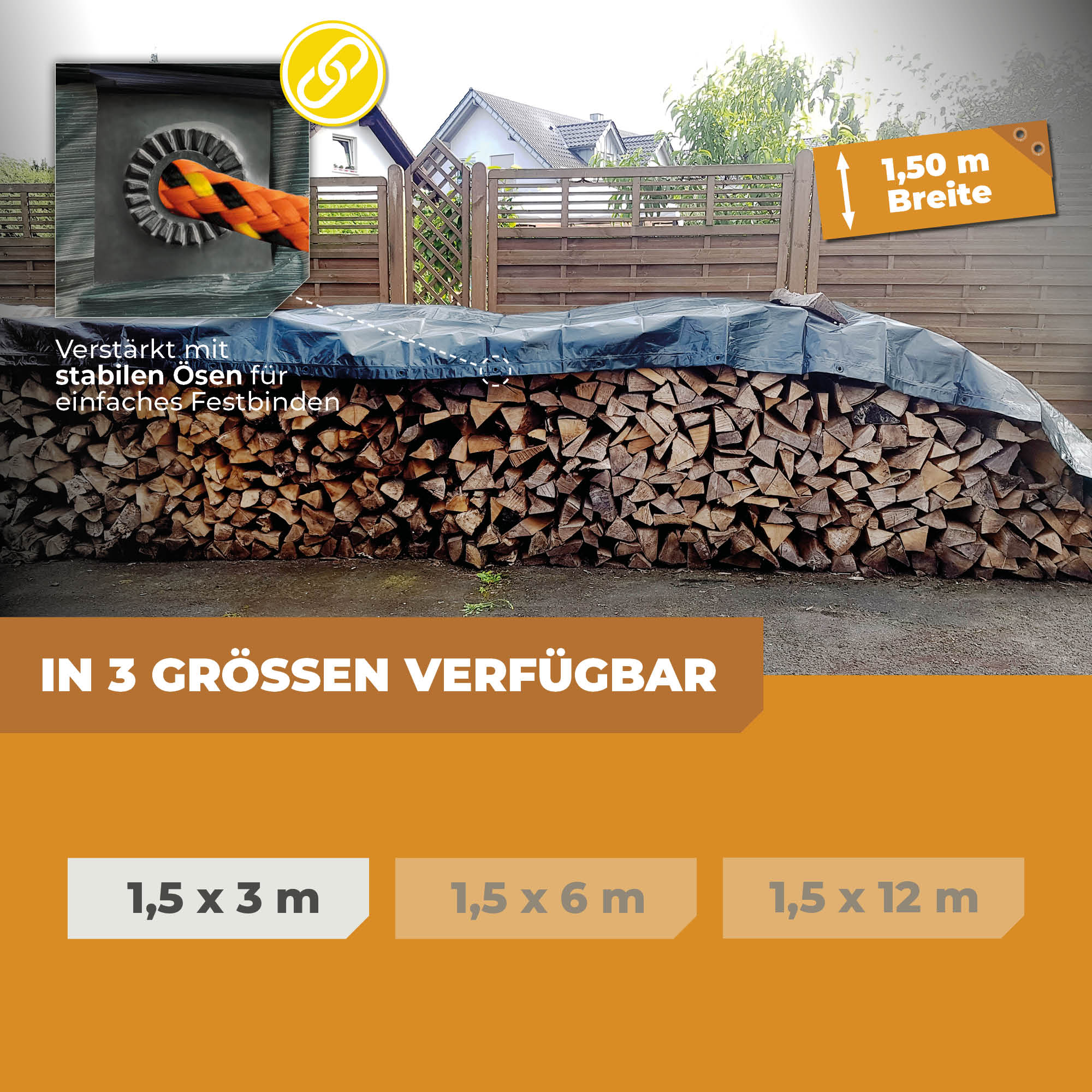 Holzabdeckplane in Grün/Blau 150g/m² 1,5x3m "Powerforst"
