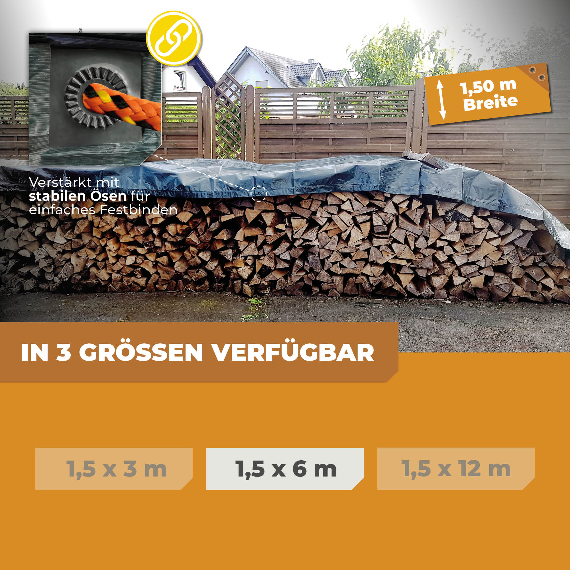 Holzabdeckplane in Grün/Blau 150g/m² 1,5x6m "Powerforst"