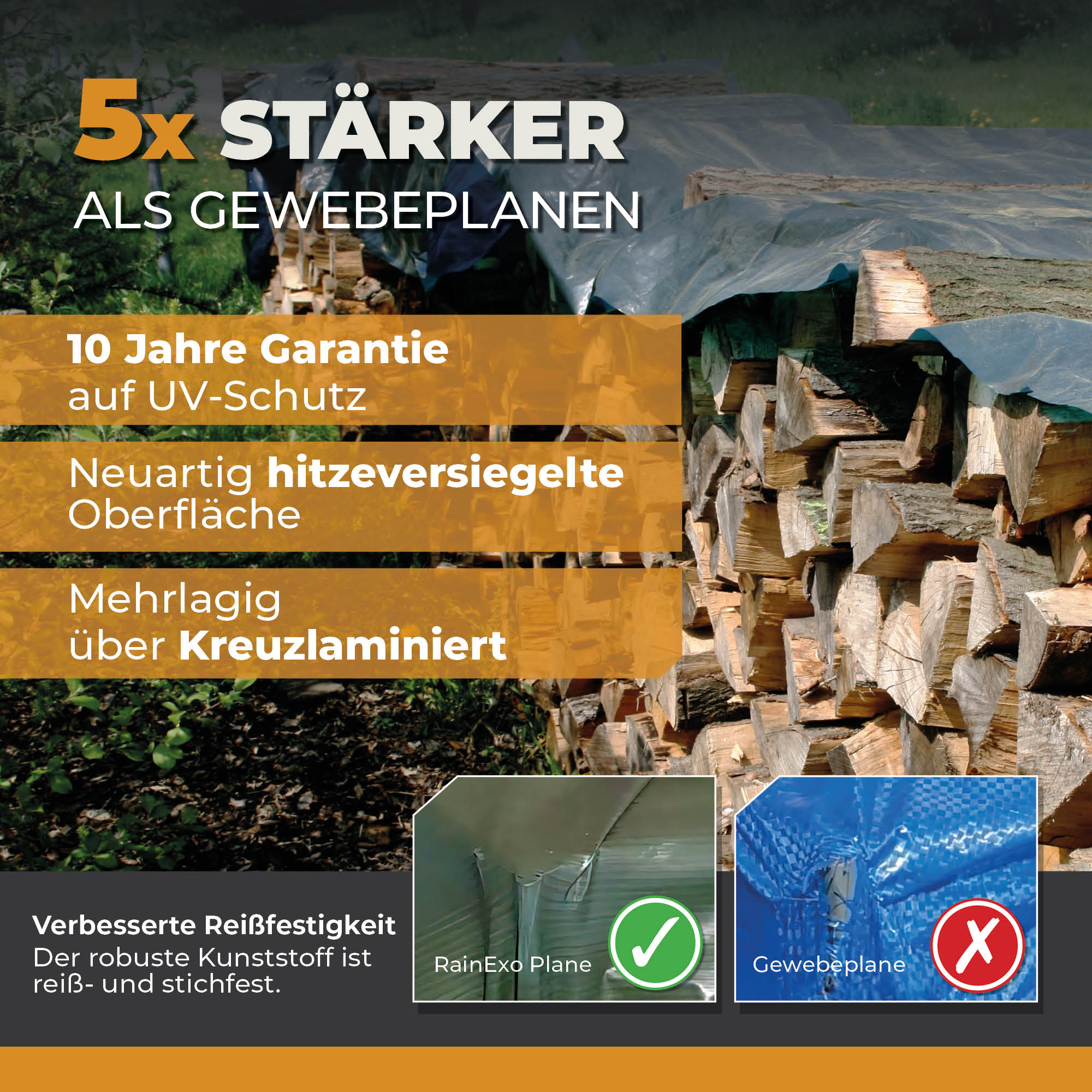 Holzabdeckplane in Grün/Blau 150g/m² 1,5x12m "Powerforst"