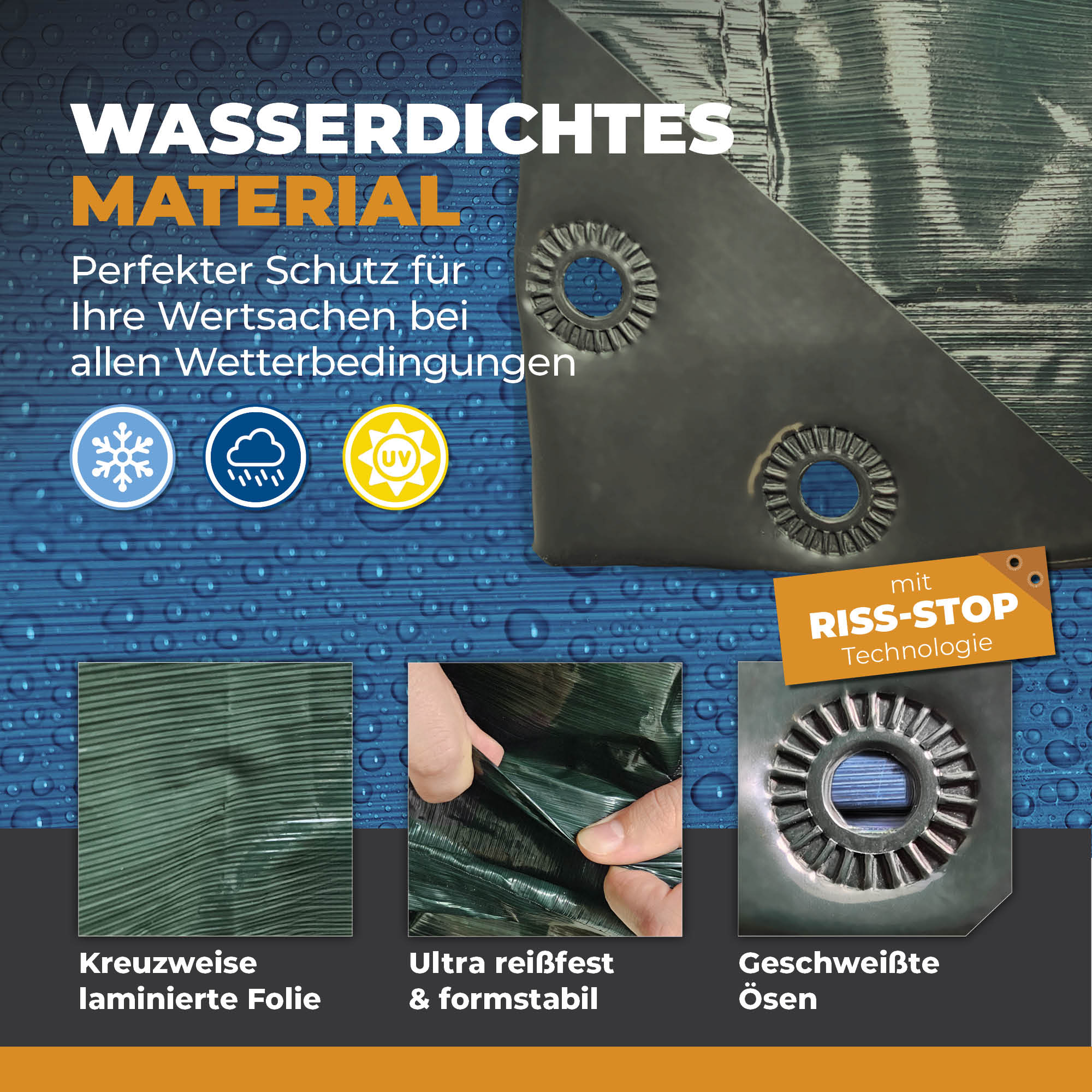 Holzabdeckplane in Grün/Blau 150g/m² 1,5x12m "Powerforst"