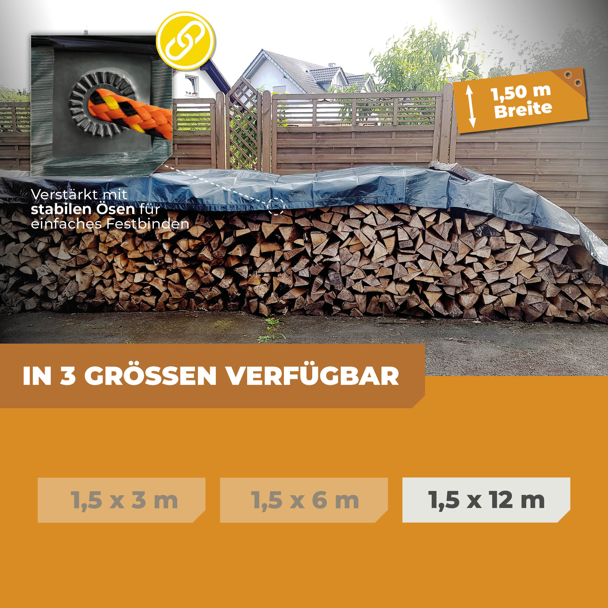 Holzabdeckplane in Grün/Blau 150g/m² 1,5x12m "Powerforst"