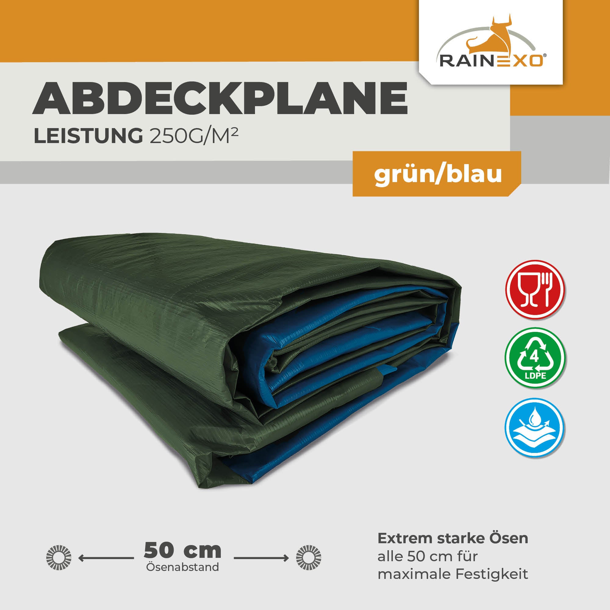 Abdeckplane in Grün/Blau 250g/m² 10x15m "Premium"