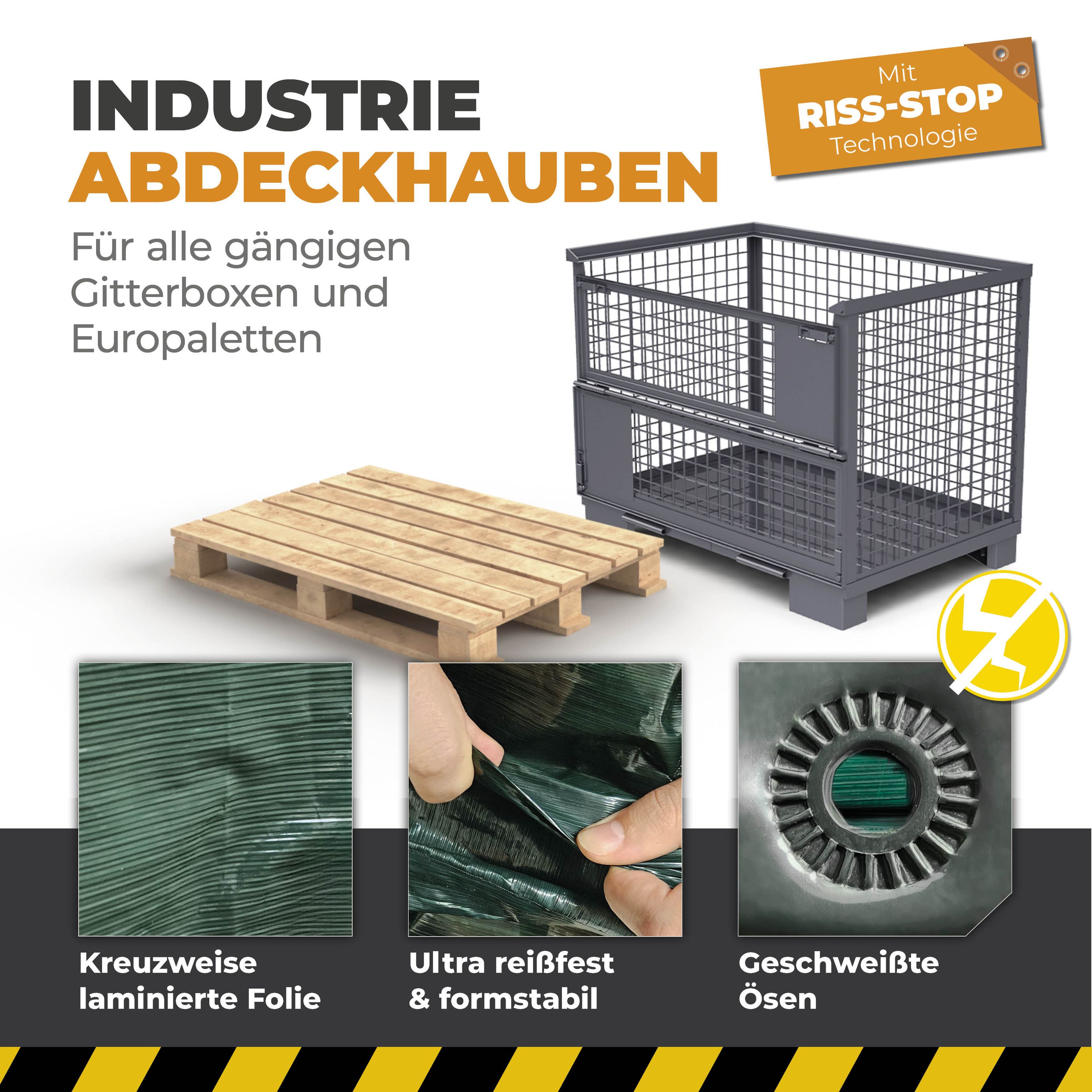 Abdeckhaube für Gitterbox mit Reißverschluss Grün 120g/m² 125x85x98cm