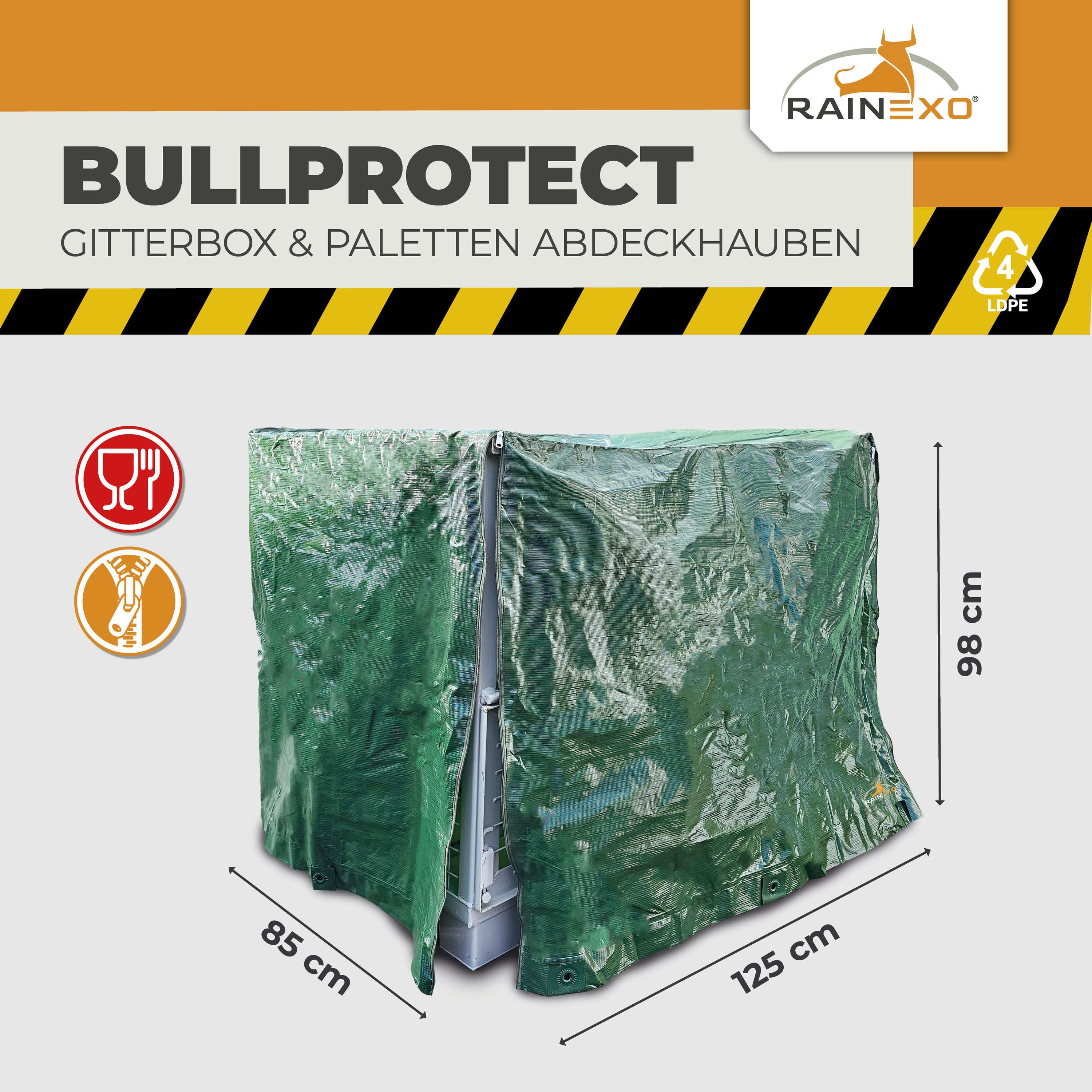 Abdeckhaube für Gitterbox mit Reißverschluss Grün 120g/m² 125x85x98cm