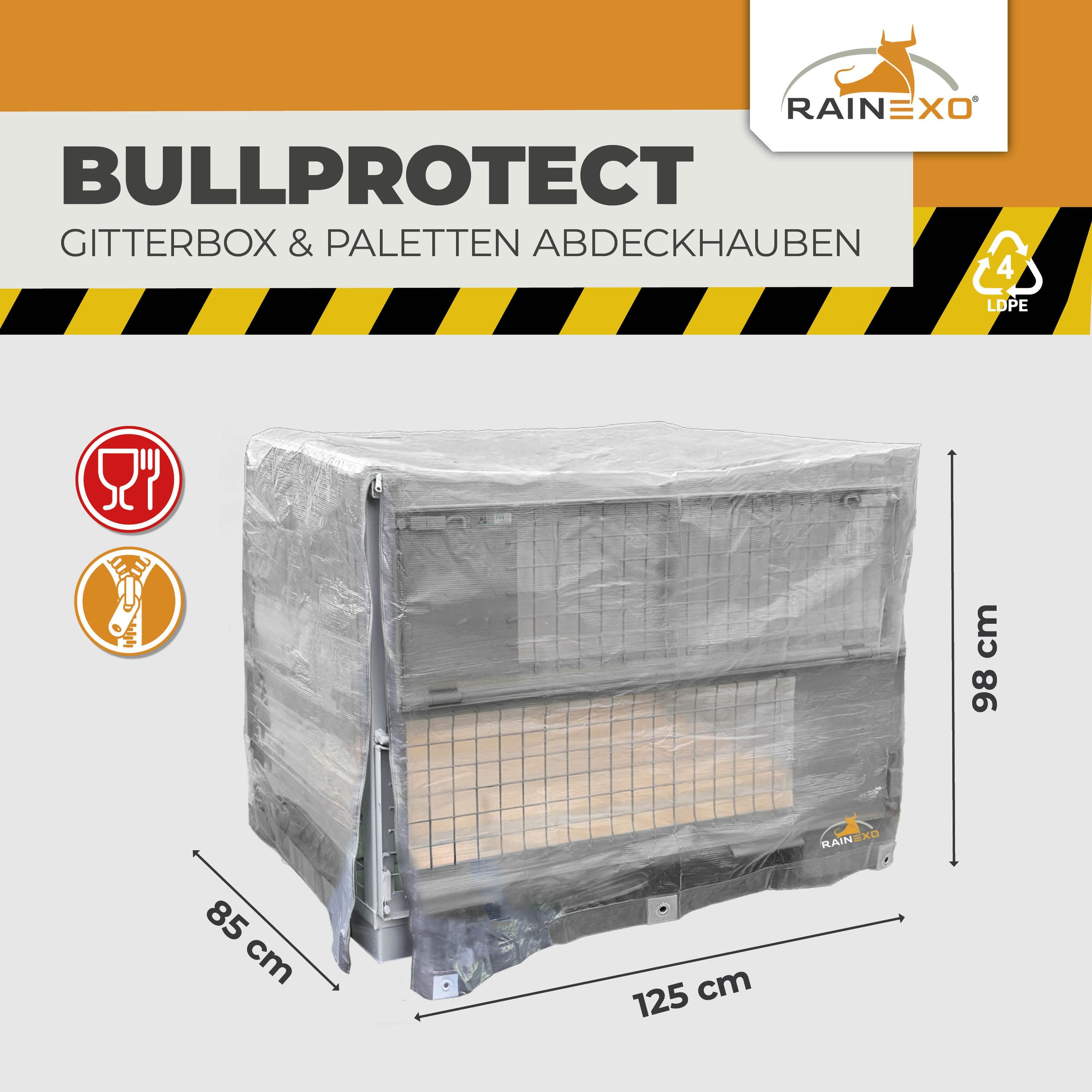 Abdeckhaube für Gitterbox mit Reißverschluss Transparent 120g/m² 125x85x98cm