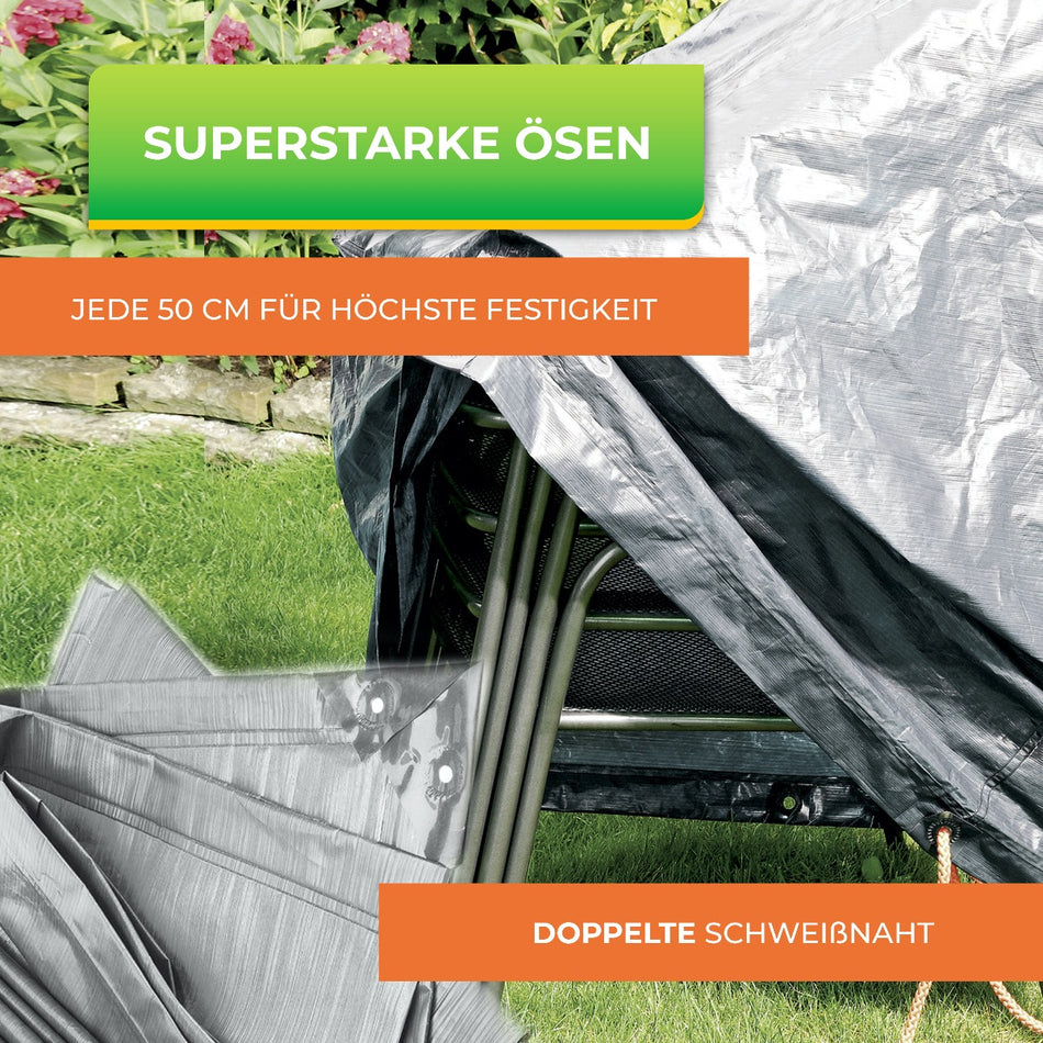 Rainexo Schutzhaube für 4 Gartenstühle - silbergrau - mit robusten Ösen und doppelter Schweißnaht