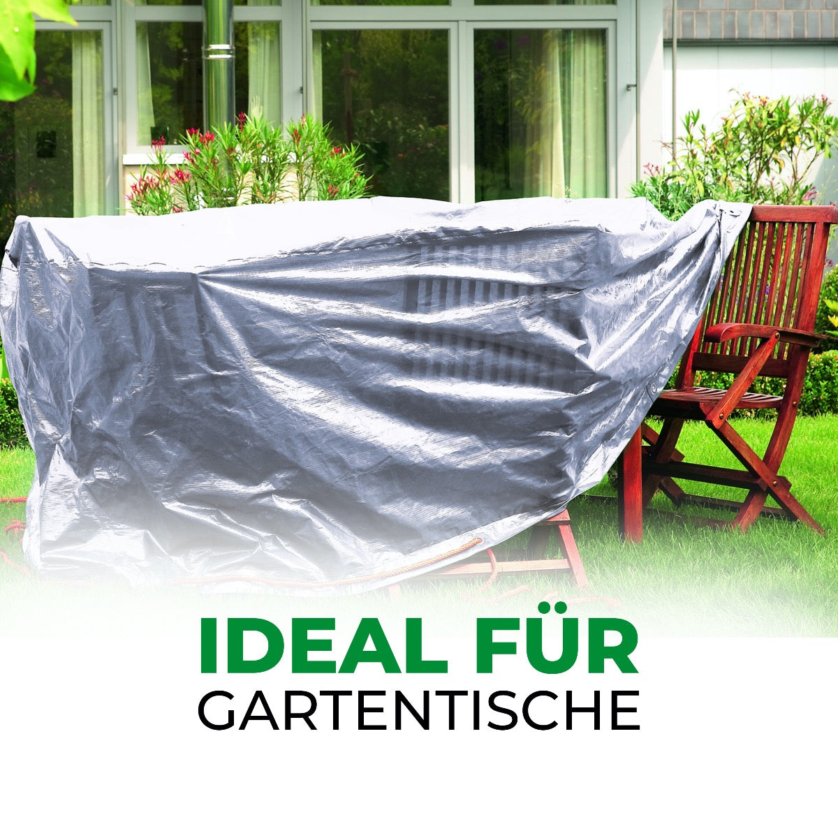 Rainexo Gartentisch-Schutzhülle für runde Tische - silbergrau - Milieubild
