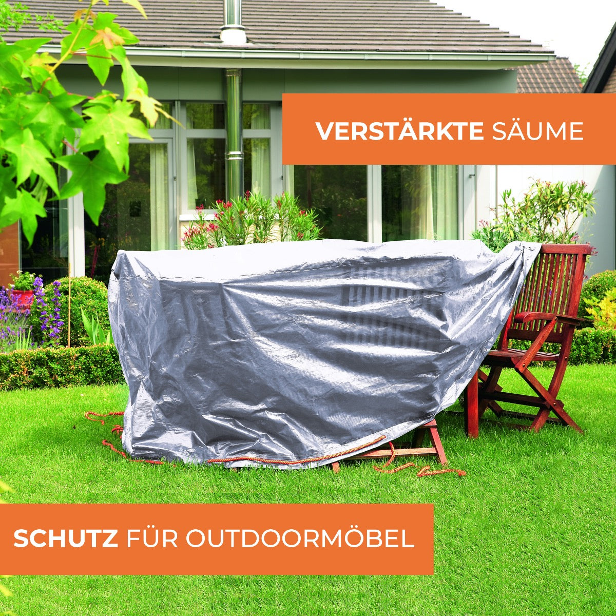 Rainexo Gartentisch-Schutzhülle für runde Tische mit verstärkten Säumen - silbergrau