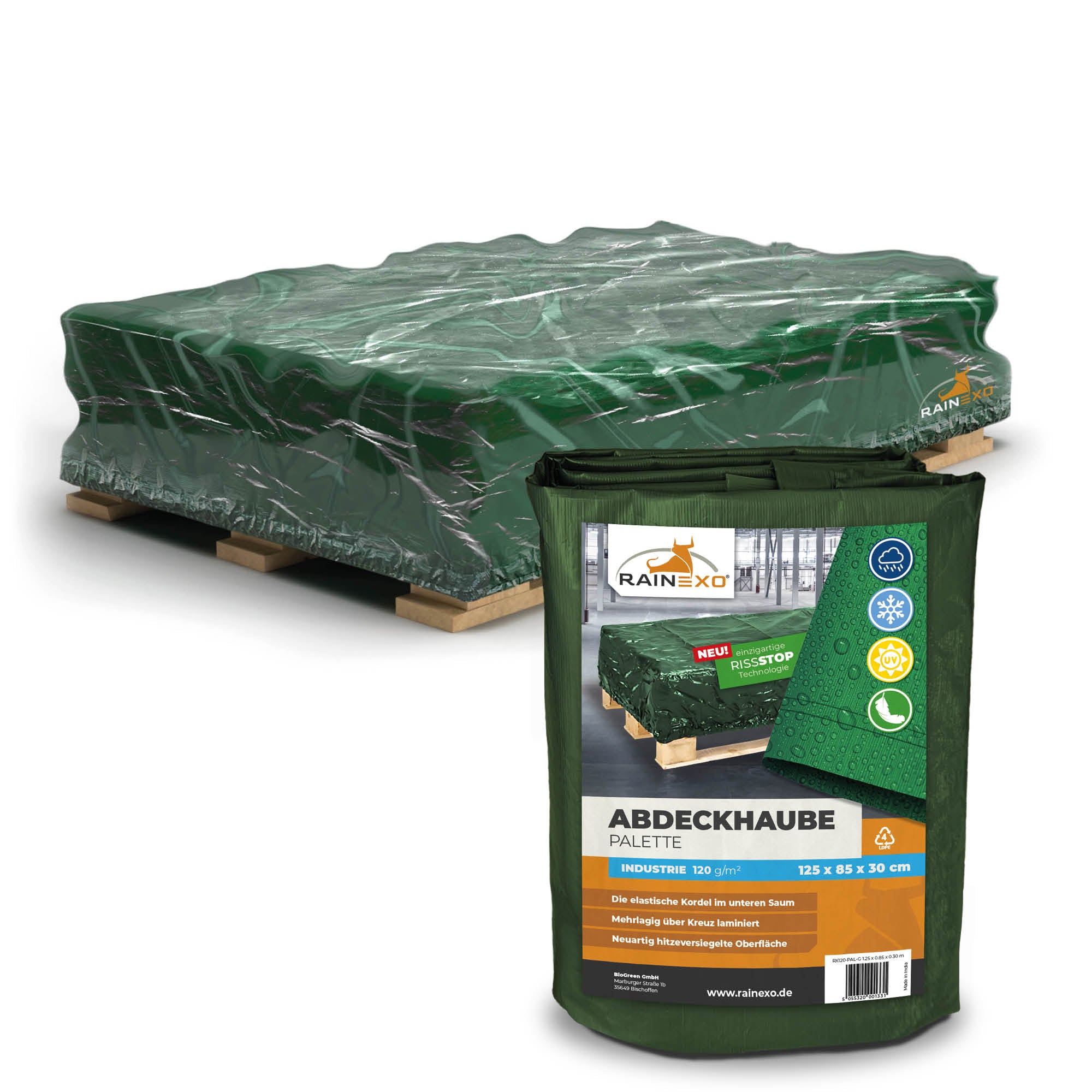 Palettenhaube in Grün 120g/m² 125x85x30cm