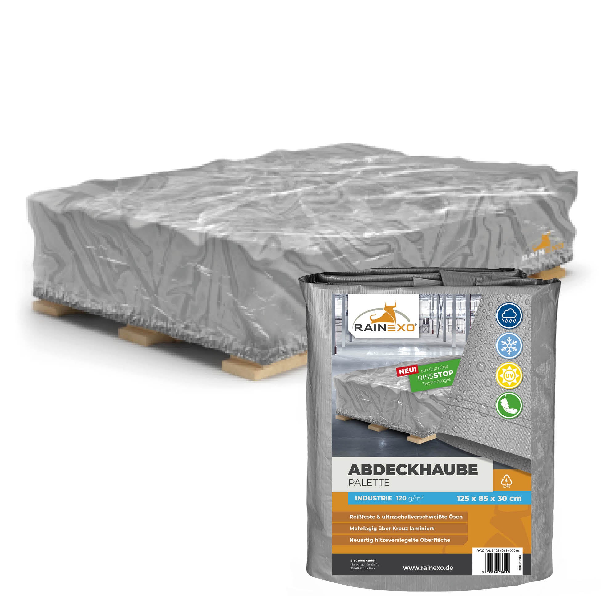 Palettenhaube in Silber 120g/m² 125x85x30cm