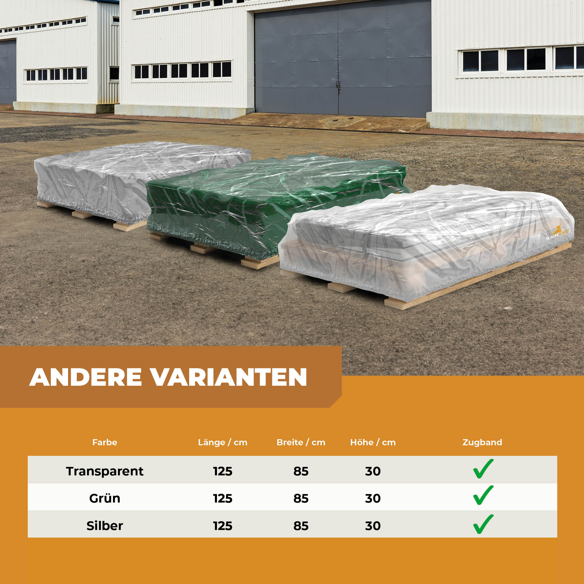 Palettenhaube in Silber 120g/m² 125x85x30cm