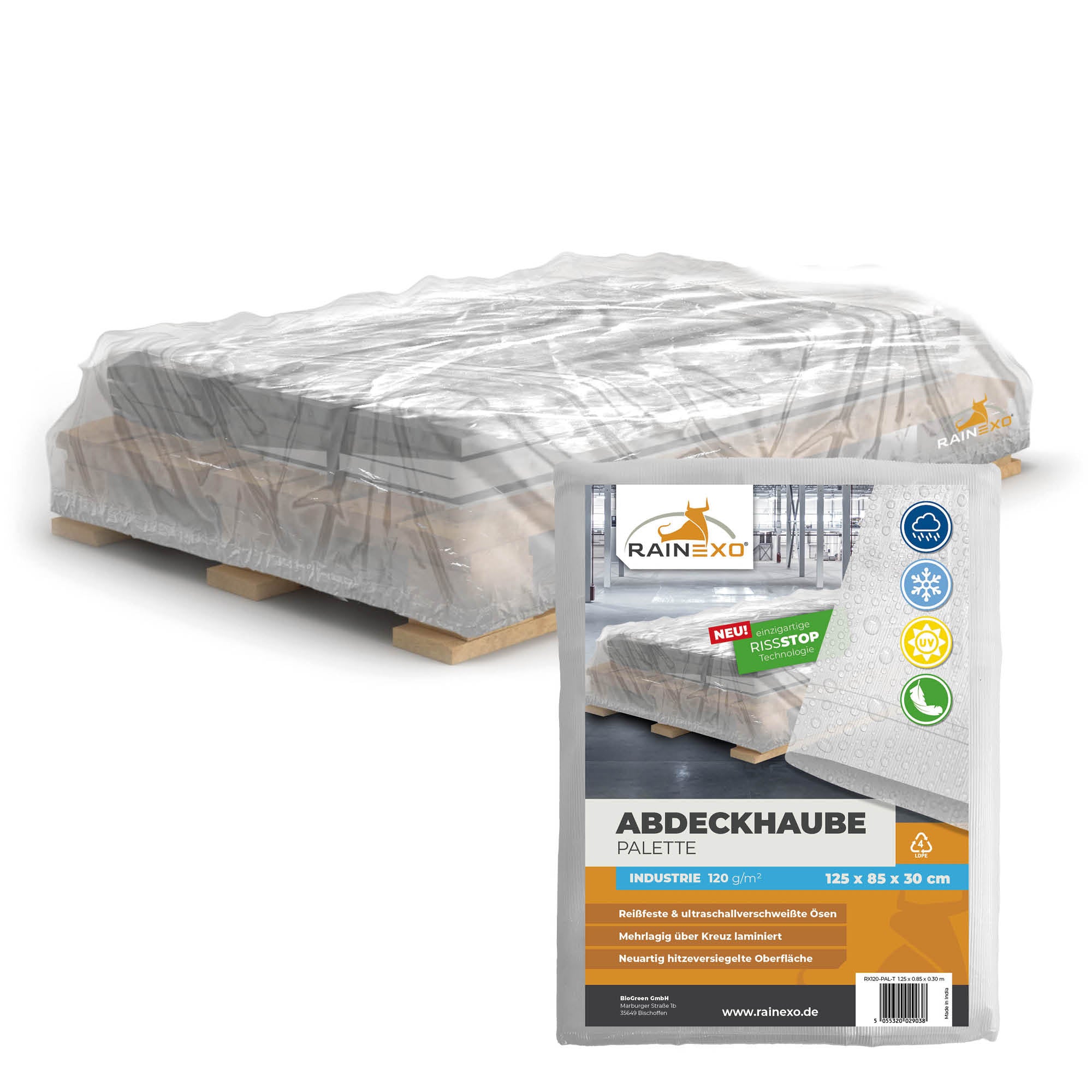 Palettenhaube in Transparent 120g/m² 125x85x30cm